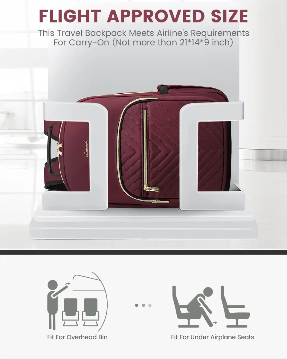 LOVEVOOK Laptop Backpack Purse for Women, 15.6 Inch, Quilted Casual Daypack with USB Port, Water-Resistant Nylon, Wine Red - view 6