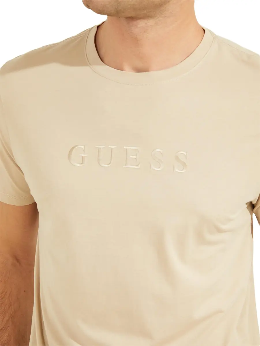 GUESS Men's Short Sleeve Pima Logo Crewneck Tee, Nomad, X-Large | Casual Cotton T-Shirt with Embroidered Logo - view 2