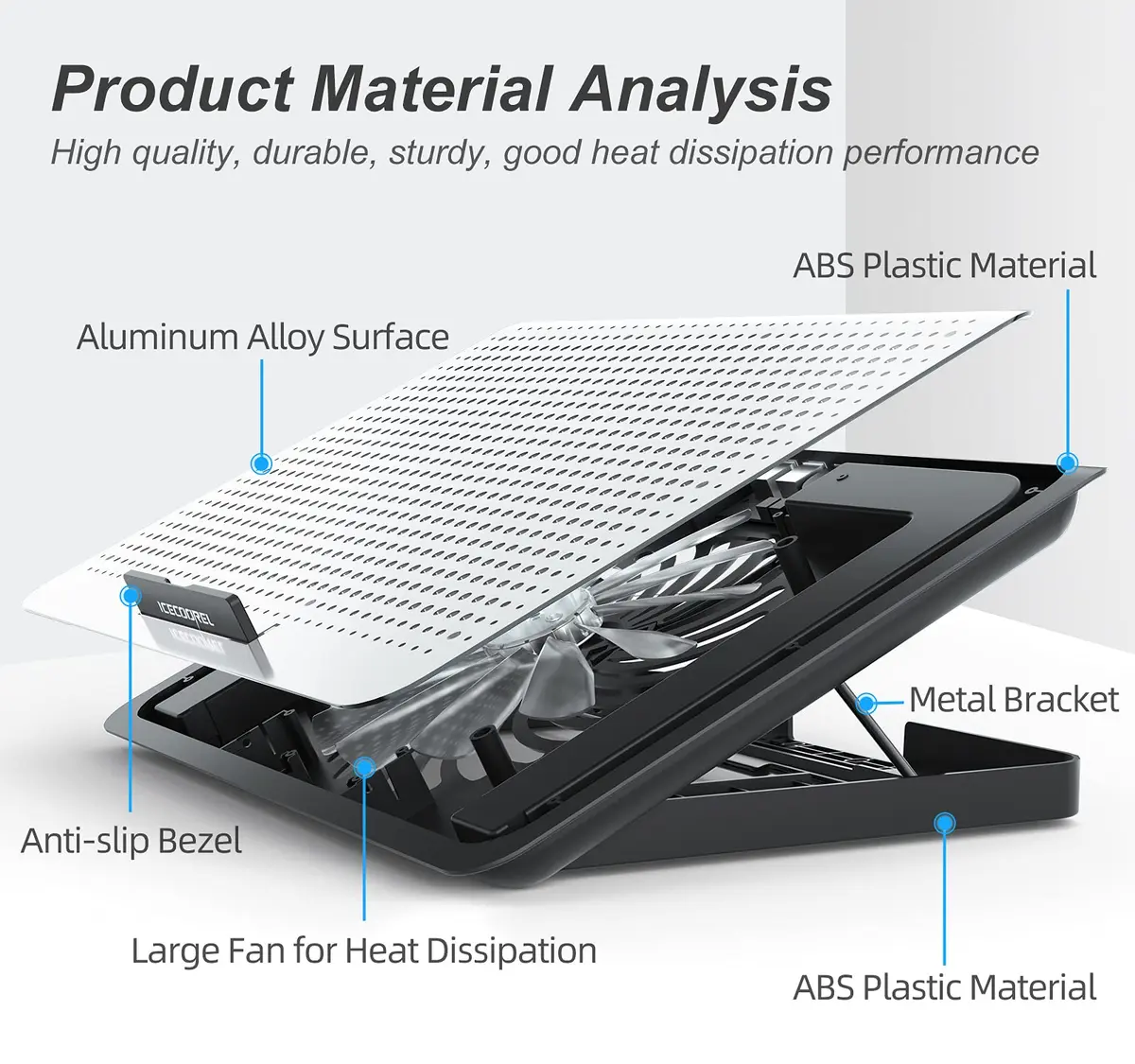 ICE COOREL Aluminum Laptop Cooling Pad with 7 Height Adjustment | Slim, Quiet & Durable (70-120 chars) - view 6
