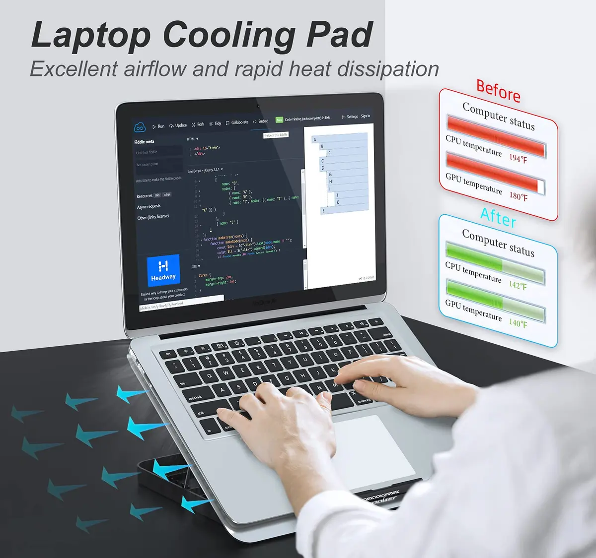 ICE COOREL Aluminum Laptop Cooling Pad with 7 Height Adjustment | Slim, Quiet & Durable (70-120 chars) - view 2