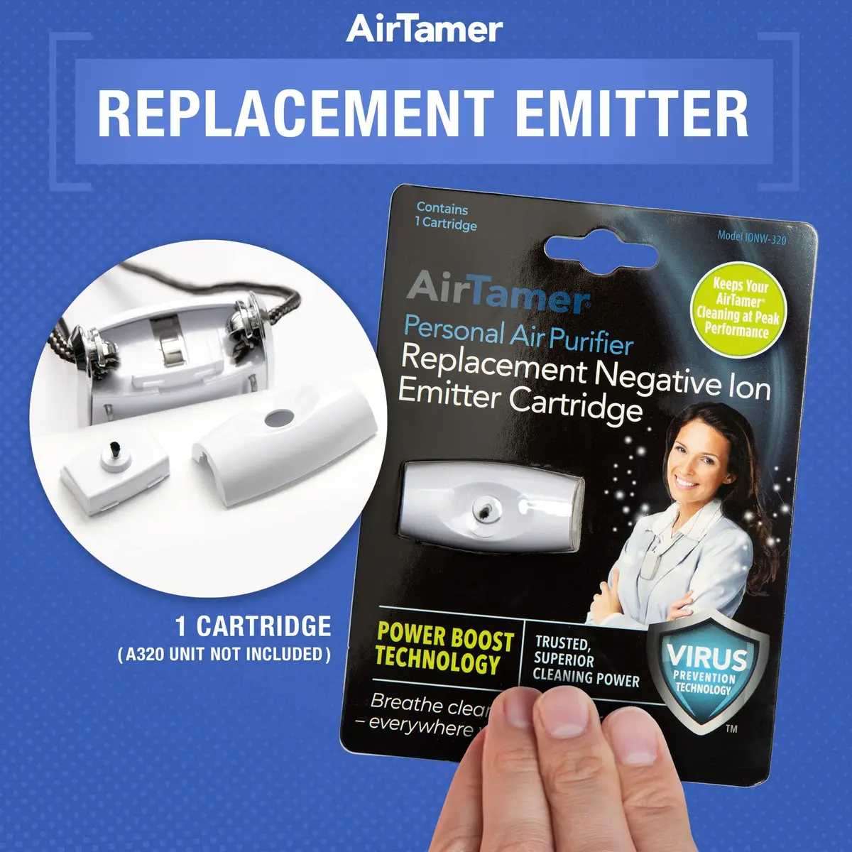 AirTamer A320W Replacement Negative Ion Emitter Cartridge | Power Boost Technology for 9x Cleaning Power - view 3