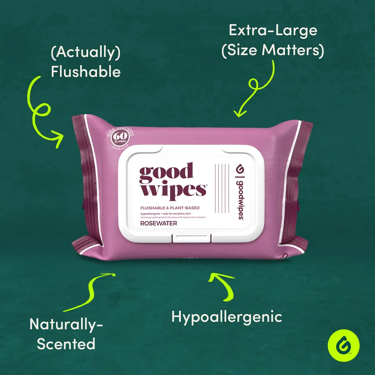 goodwipes Flushable Wipes Rosewater Scent 360 Count (60 Wipes x 6 Packs) | Septic Safe & Biodegradable - view 2
