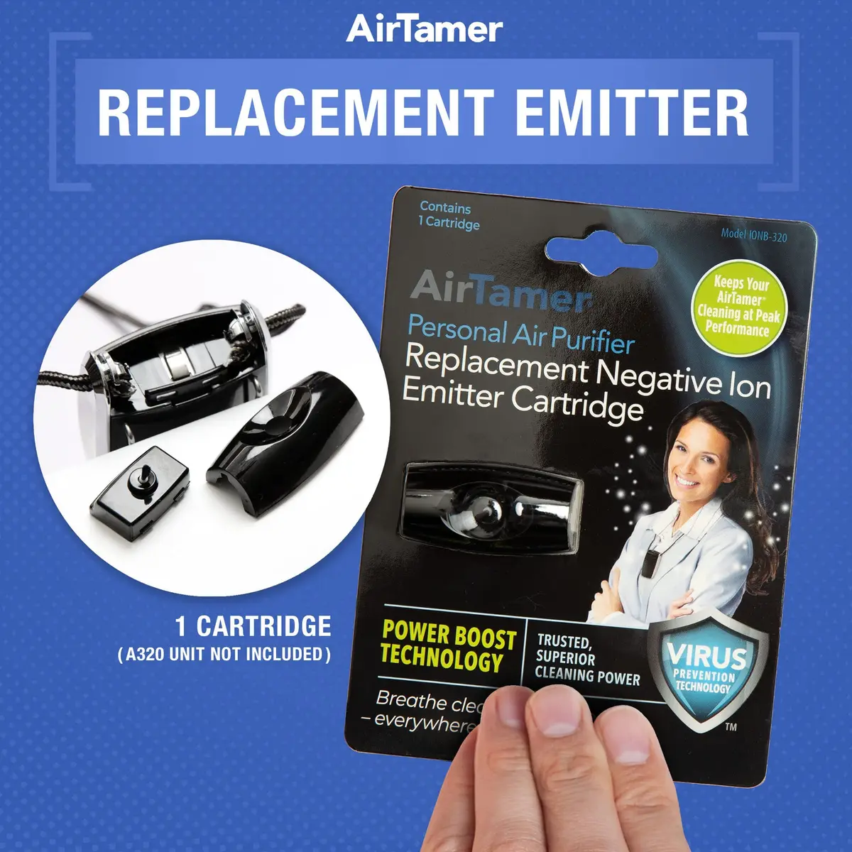 AirTamer A320 Replacement Negative Ion Emitter Cartridge | Black, 1-Pack - view 3
