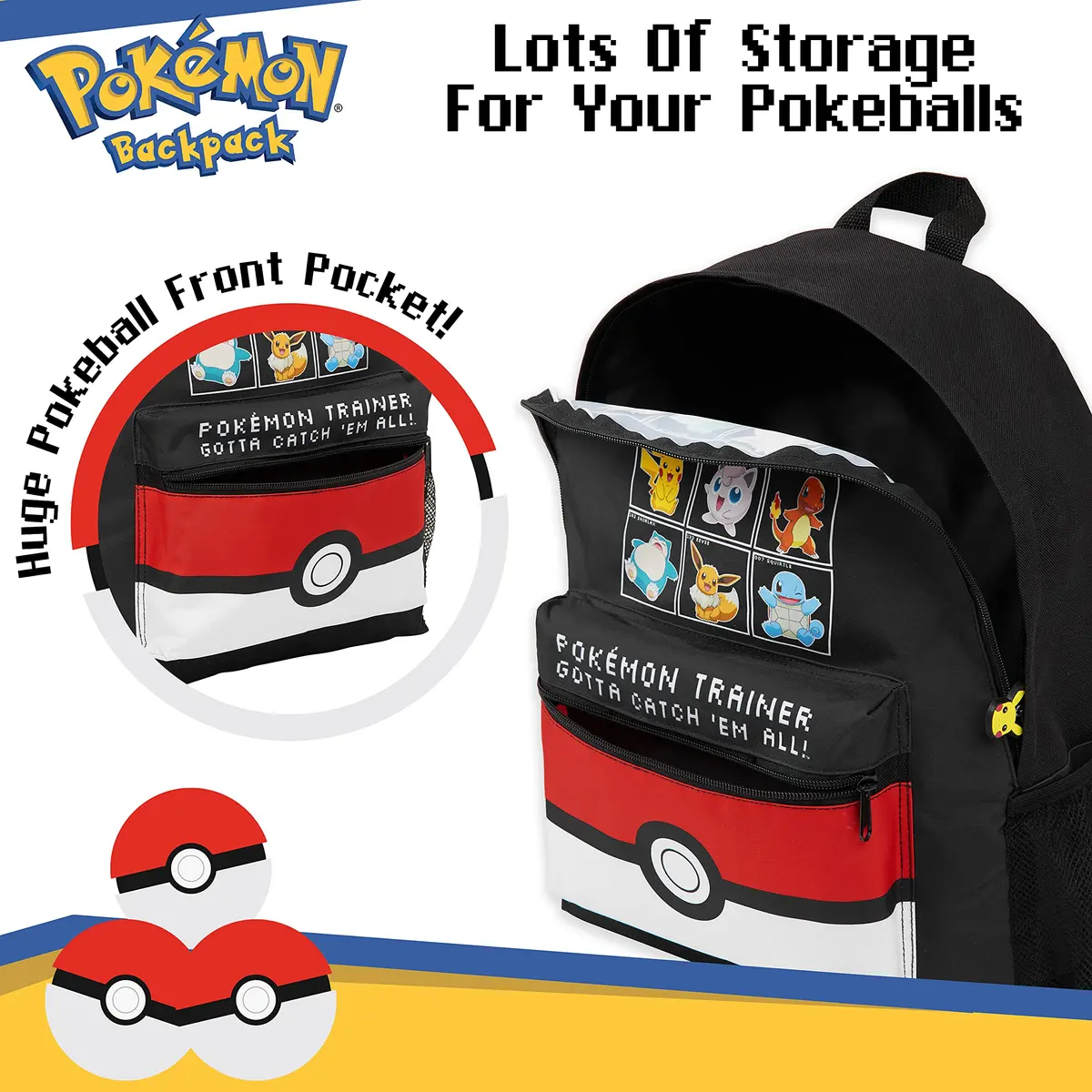 Pokémon Black/Red Backpack for Kids & Teens | Officially Licensed Anime Bookbag with Padded Straps - view 4