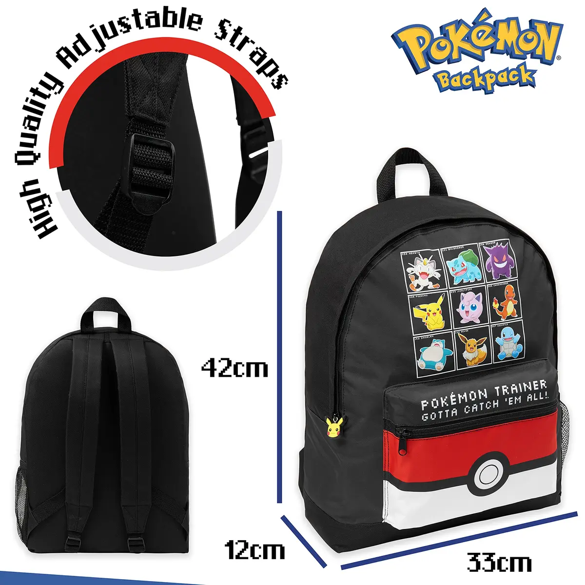 Pokémon Black/Red Backpack for Kids & Teens | Officially Licensed Anime Bookbag with Padded Straps - view 6