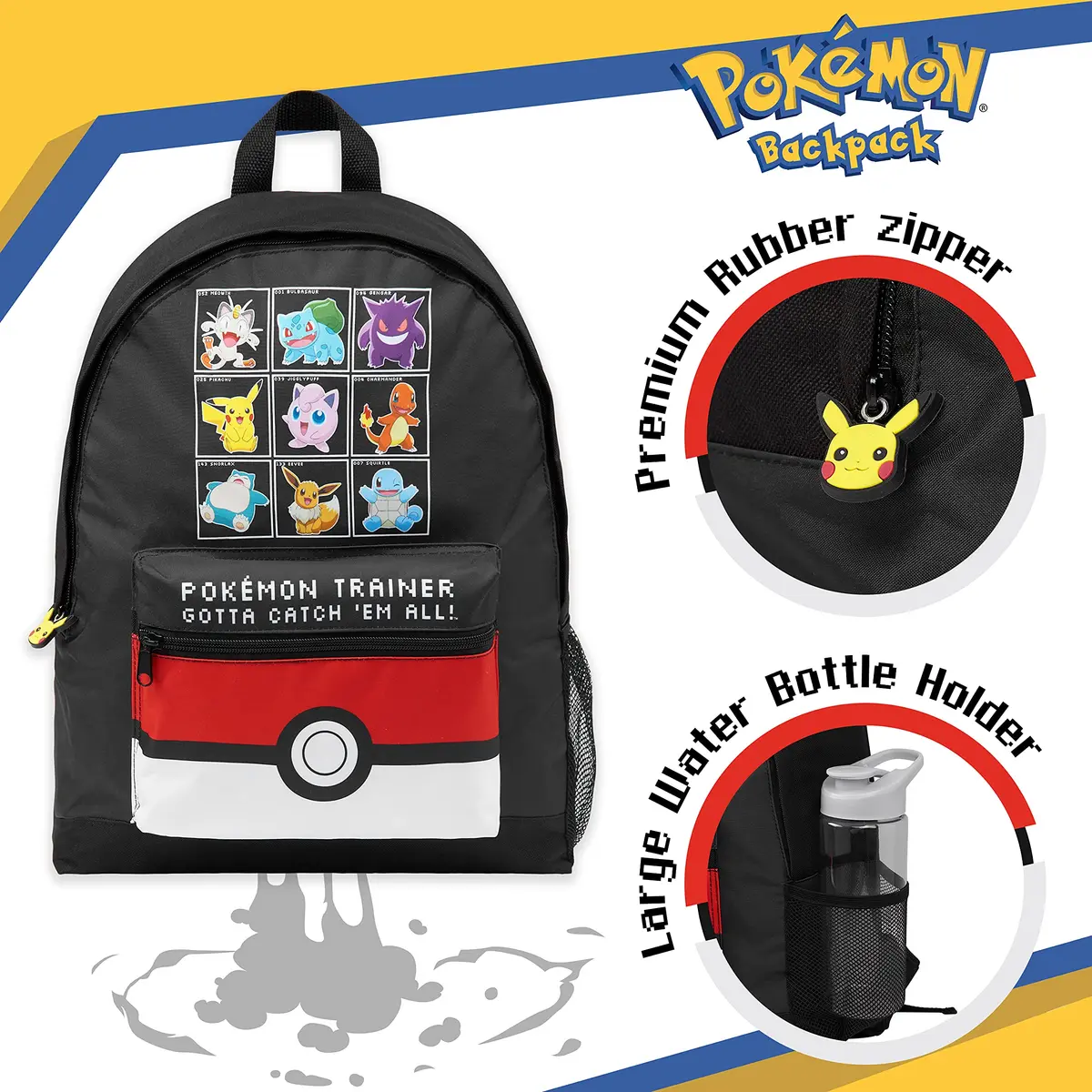 Pokémon Black/Red Backpack for Kids & Teens | Officially Licensed Anime Bookbag with Padded Straps - view 3