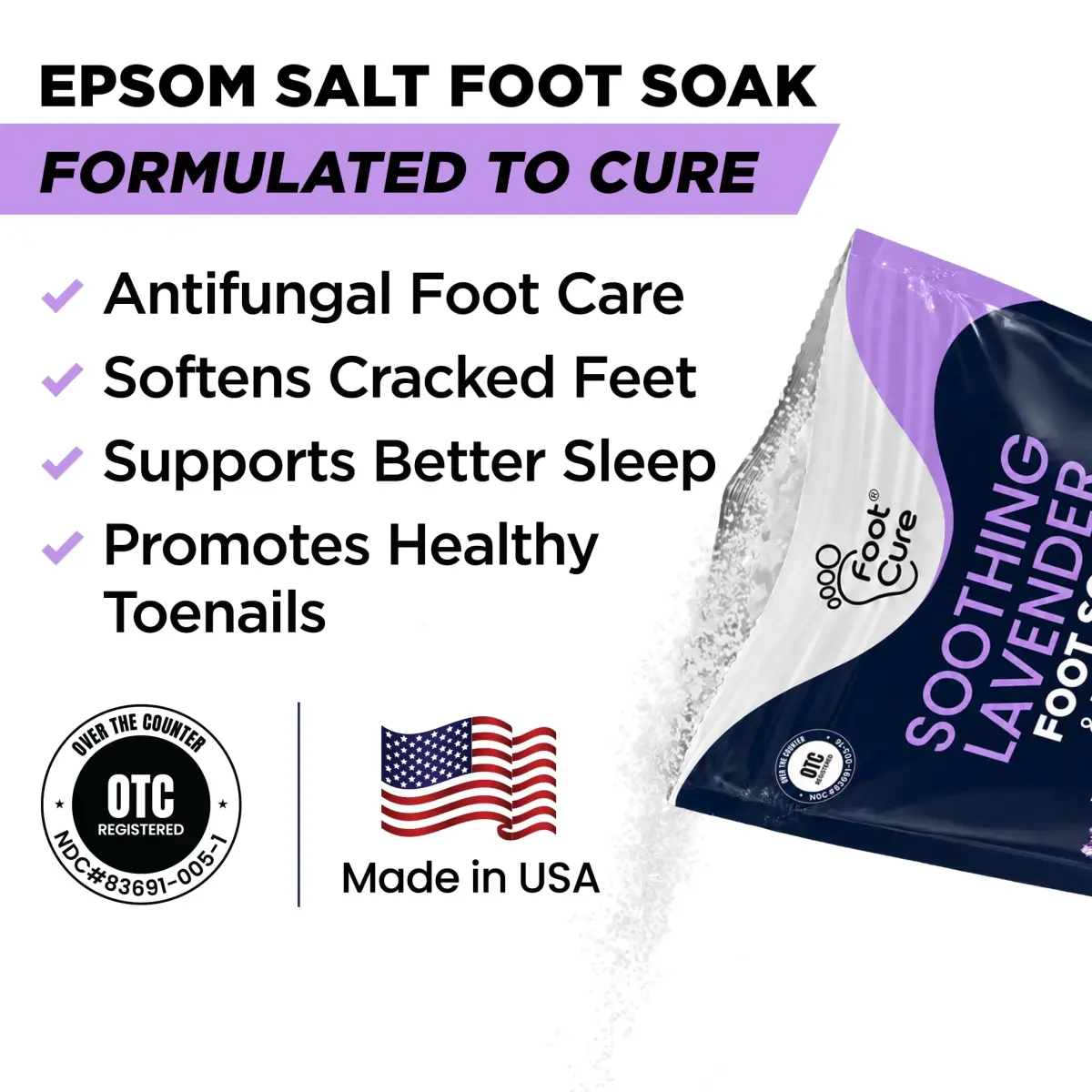 FOOT CURE Soothing Lavender Epsom Salt Foot Soak 473ml (16 Fl Oz) | Night Time Relaxation - view 2