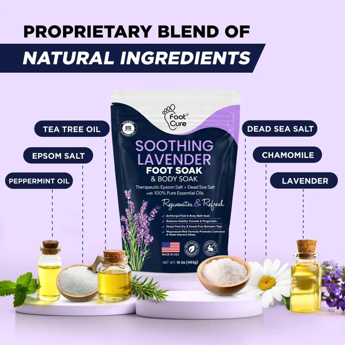 FOOT CURE Soothing Lavender Epsom Salt Foot Soak 473ml (16 Fl Oz) | Night Time Relaxation - view 3