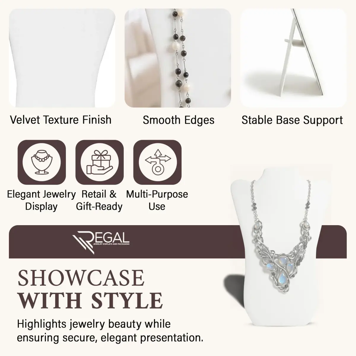 RJ Displays Velvet Necklace Jewelry Display Stand Holder 36 cm (14 inch) H | For Vendors & Retail Stores - view 3