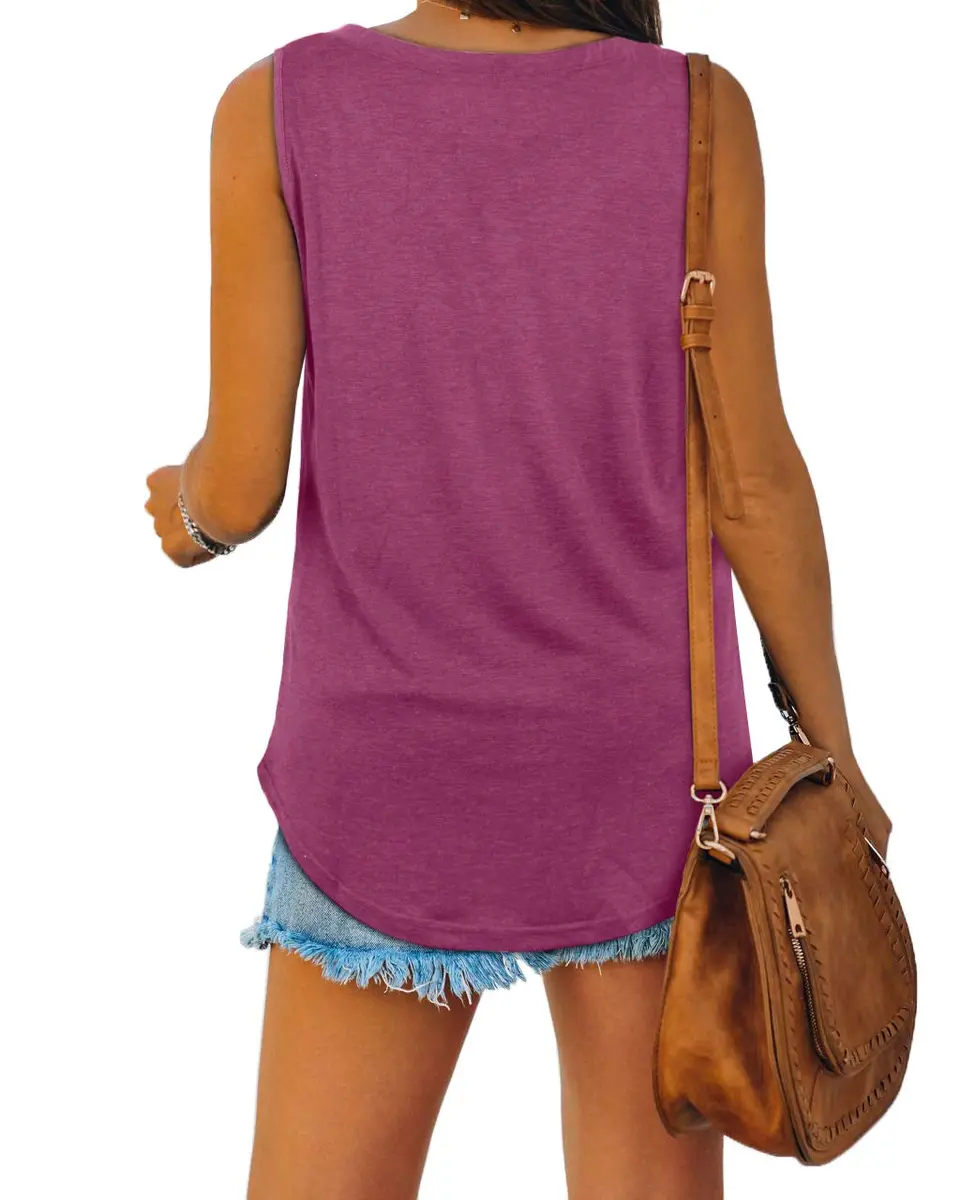 XIEERDUO Tank Top Women Loose Fitting V Neck Summer Sleeveless Tee Purple S | Breathable, Elastic, Casual Fit - view 5