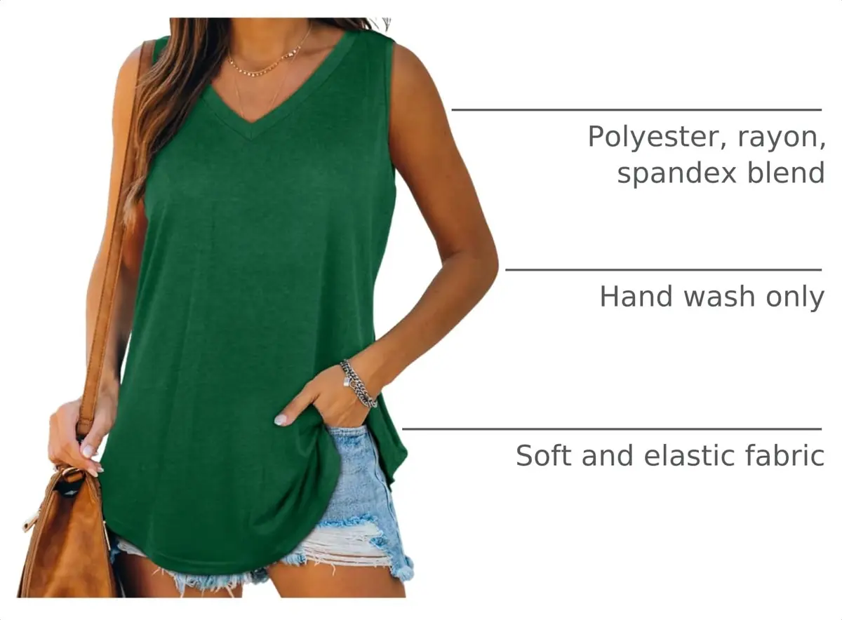 XIEERDUO Summer Tank Tops for Women Loose Fit V Neck 35% Rayon 5% Spandex Green S - view 4