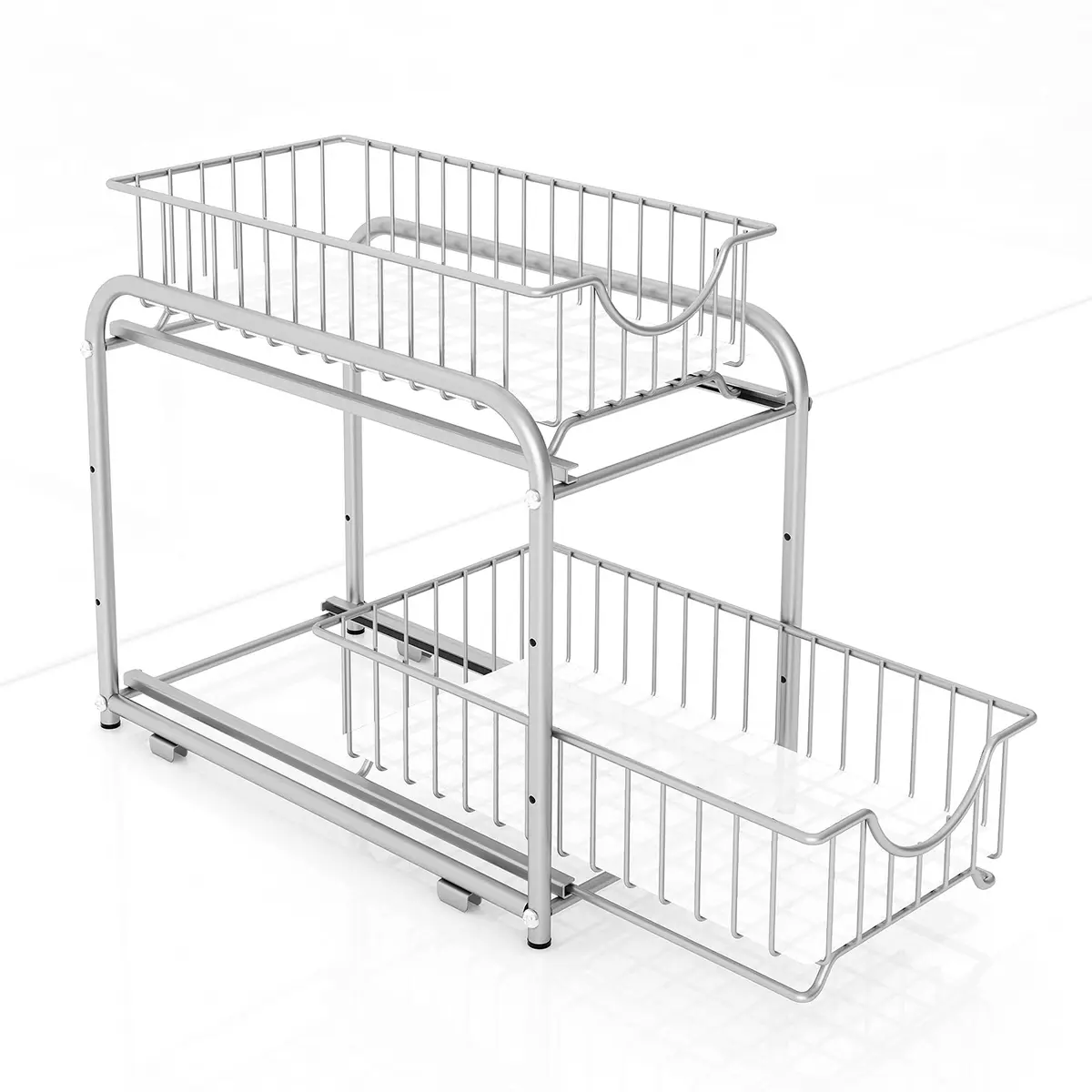 AIYAKA 2-Tier Pull Out Organizer Under Sink Sliding Cabinet Rack | Silver, Metal, Space-Saving - main product image