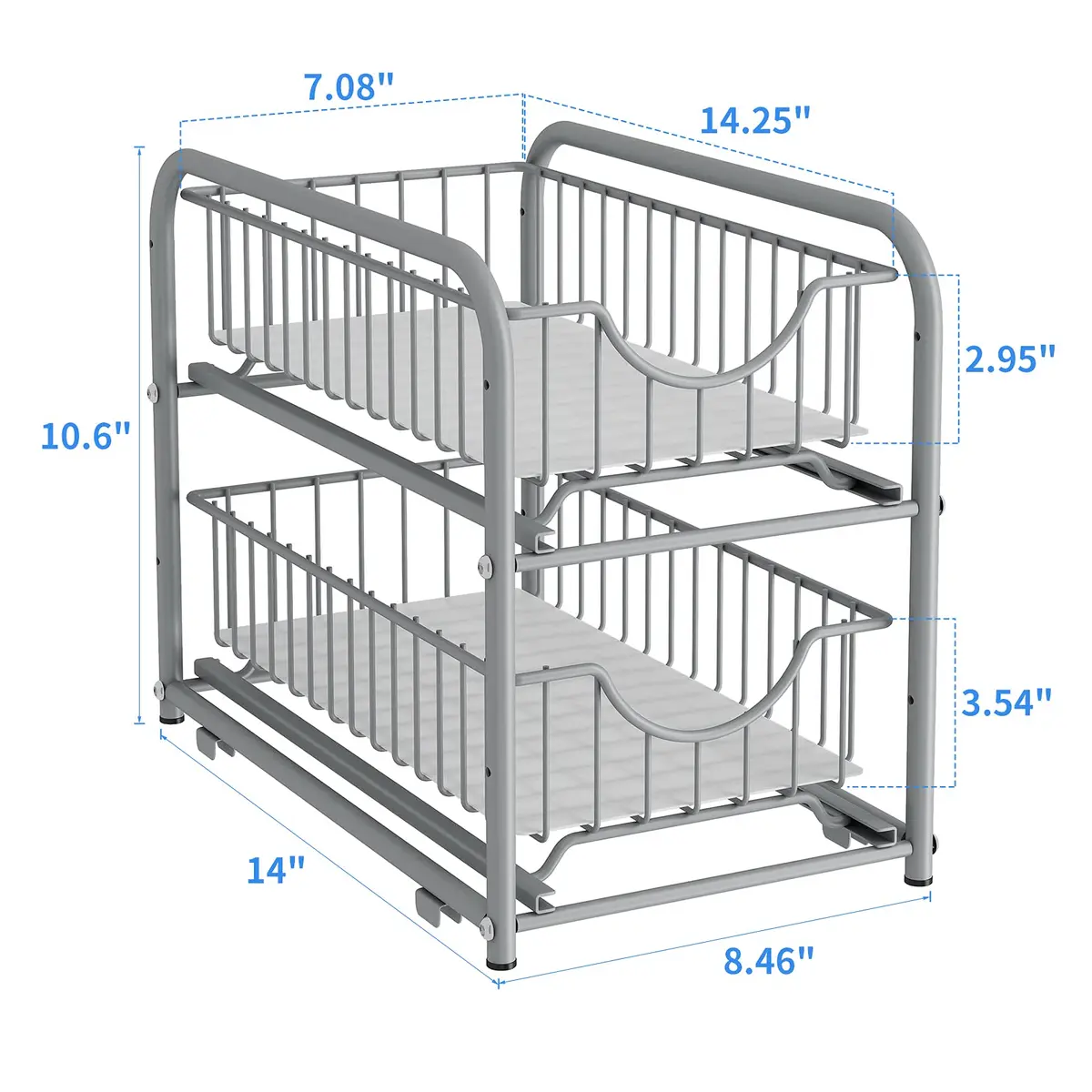 AIYAKA 2-Tier Pull Out Organizer Under Sink Sliding Cabinet Rack | Silver, Metal, Space-Saving - view 7