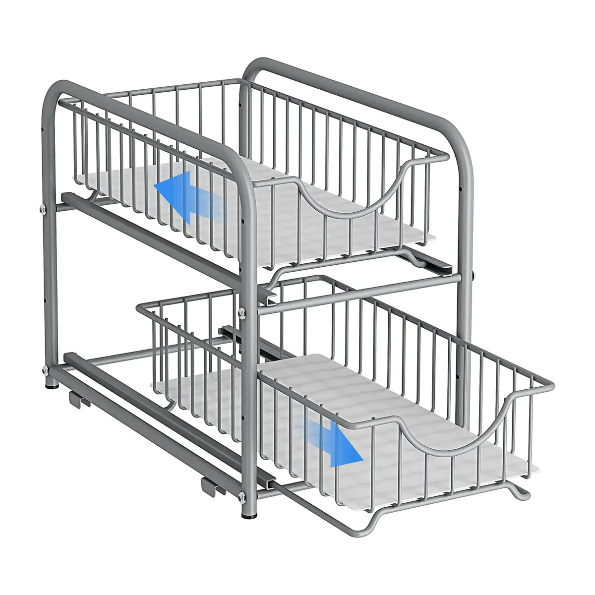 AIYAKA 2-Tier Pull Out Organizer Under Sink Sliding Cabinet Rack | Silver, Metal, Space-Saving - view 4
