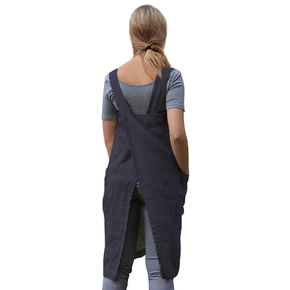 Larmliss Women's Pinafore Apron | Cross Back Cotton Linen Dress with 2 Pockets - view 5