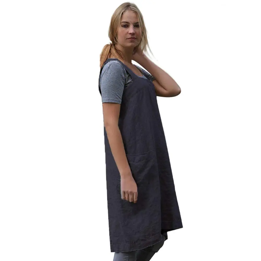 Larmliss Women's Pinafore Apron | Cross Back Cotton Linen Dress with 2 Pockets - view 4