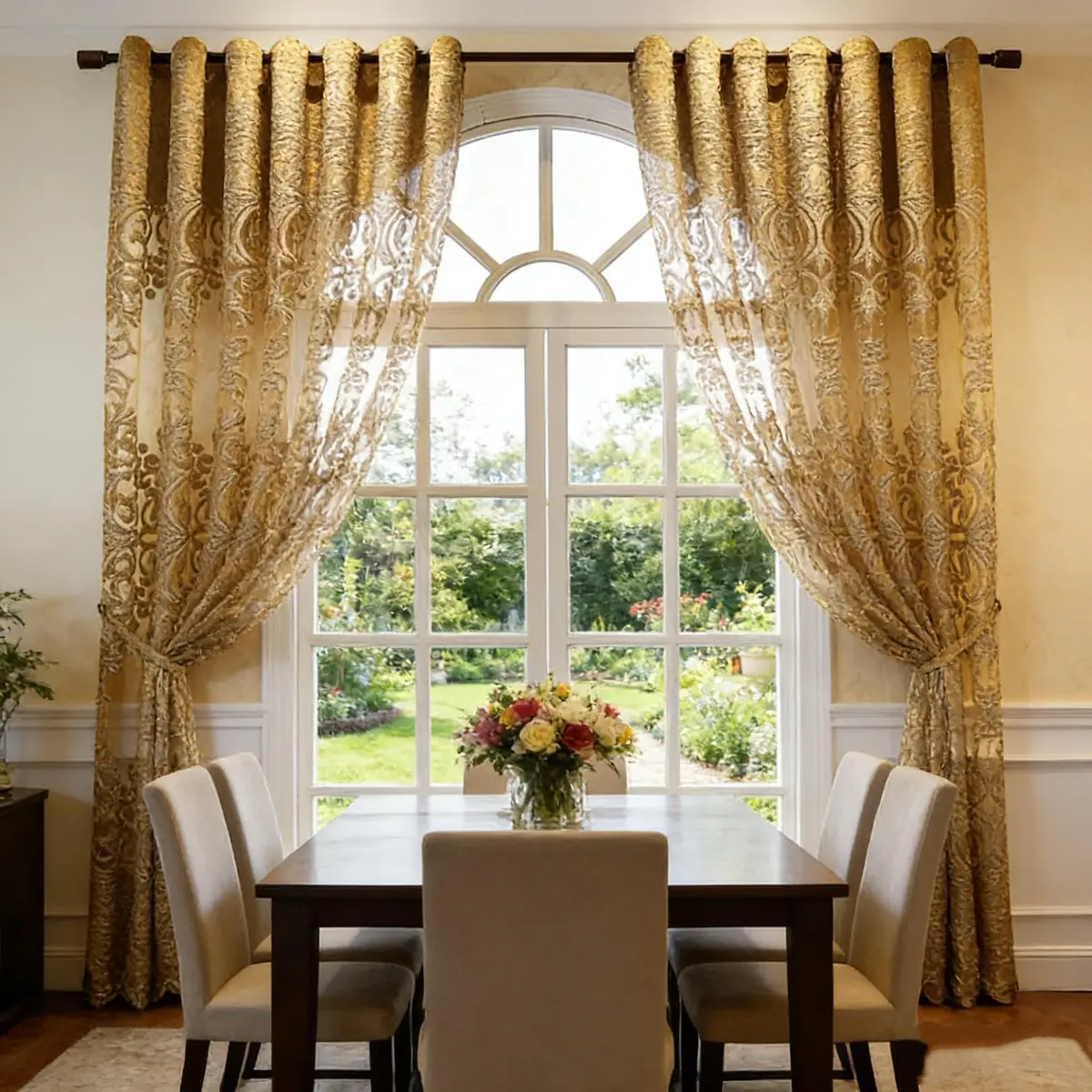 NewWPKIRA European Floral Embroidery Sheer Curtain 52x96 Inches | Elegant Grommet Top for Home & Office - view 3