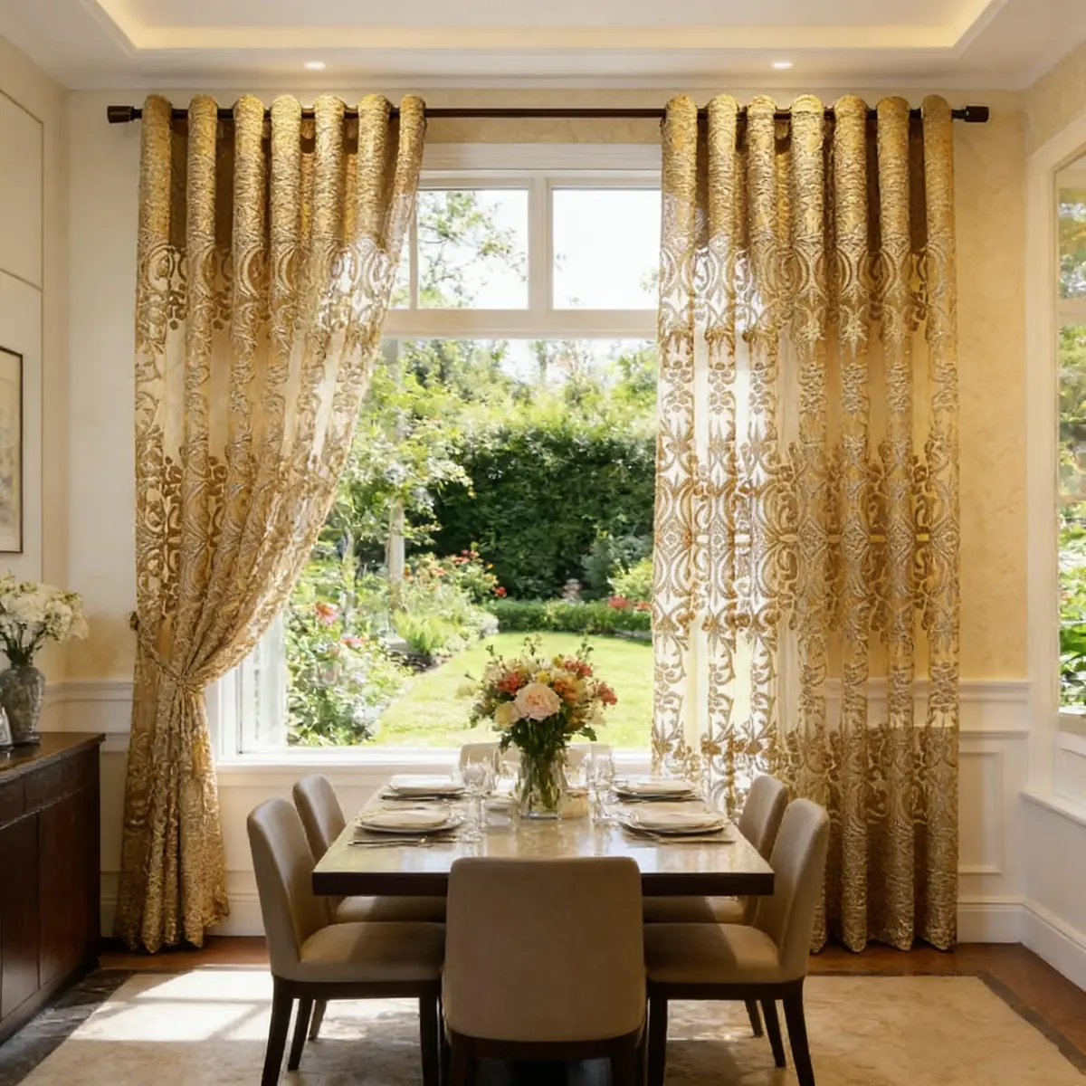 NewWPKIRA European Floral Embroidery Sheer Curtain 259cm (102") | Light Filtering Grommet Top Panel - view 9