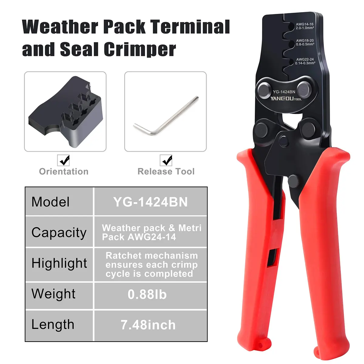 Yangoutool Crimping Tool for AWG 24-14 | Versatile Weather Pack & Metri-Pack Crimper - view 3