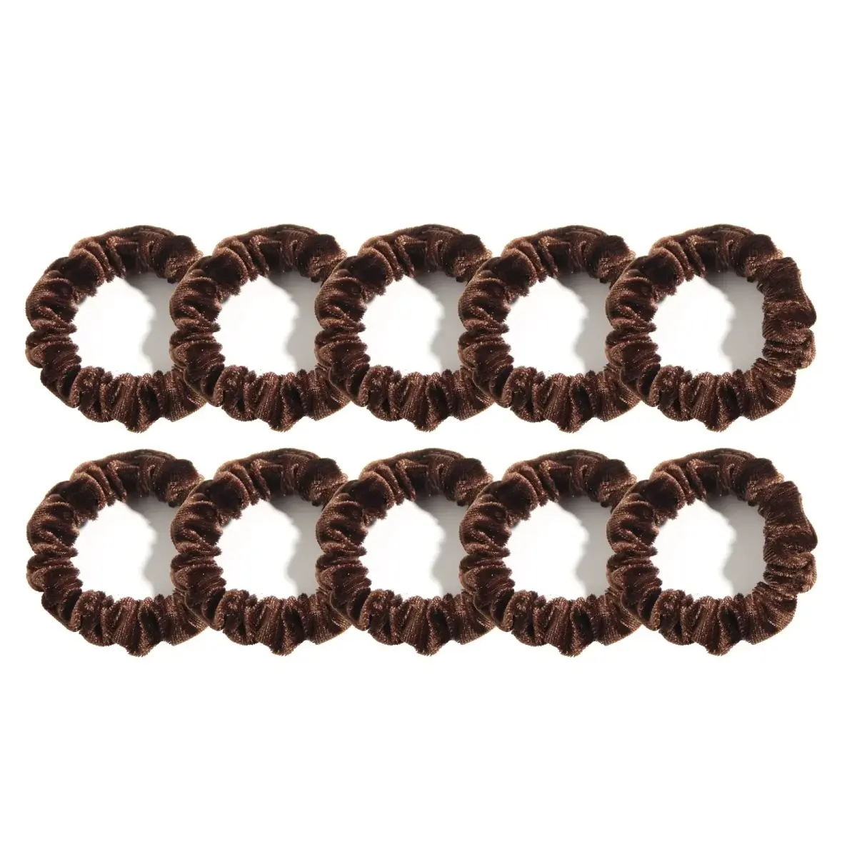 LFOUVRE Small Velvet Scrunchies 10-Pack | Mini Thin Elastic Hair Ties for Thick and Thin Hair, Coffee - main product image