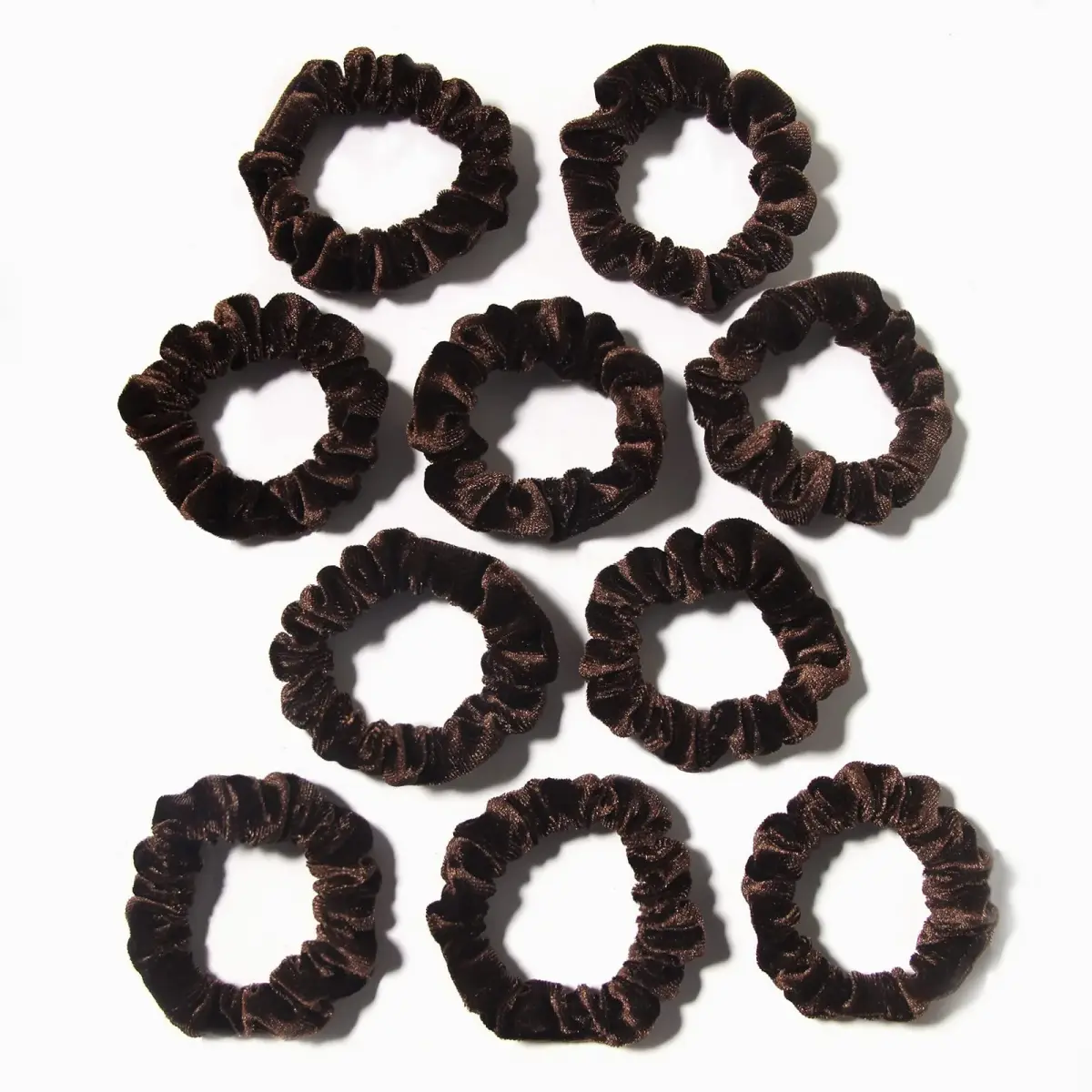 LFOUVRE Small Velvet Scrunchies 10-Pack | Mini Thin Elastic Hair Ties for Thick and Thin Hair, Coffee - view 4