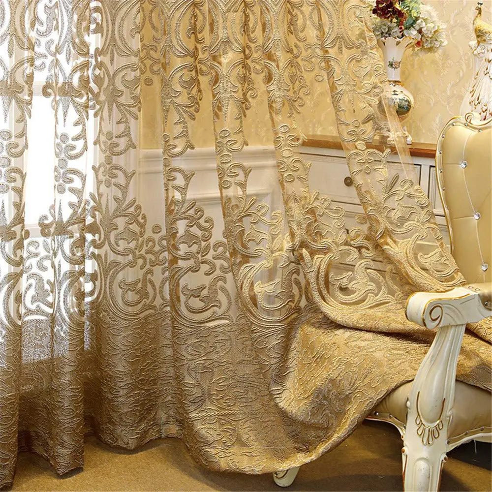 NewWPKIRA European Floral Embroidery Sheer Curtain 243.84 cm (96" L) | Light Filtering Grommet Top Panel - main product image