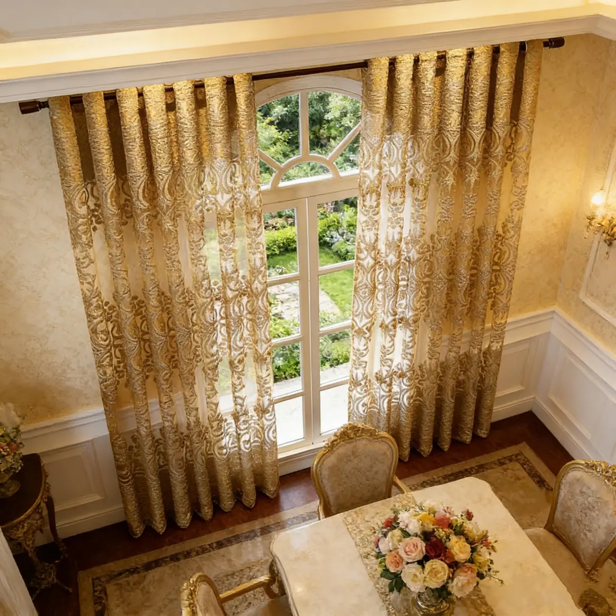NewWPKIRA European Floral Embroidery Sheer Curtain 243.84 cm (96" L) | Light Filtering Grommet Top Panel - view 9