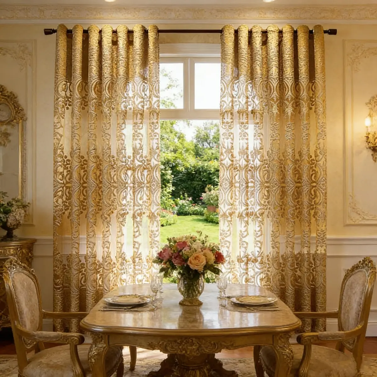 NewWPKIRA European Floral Embroidery Sheer Curtain 243.84 cm (96" L) | Light Filtering Grommet Top Panel - view 2