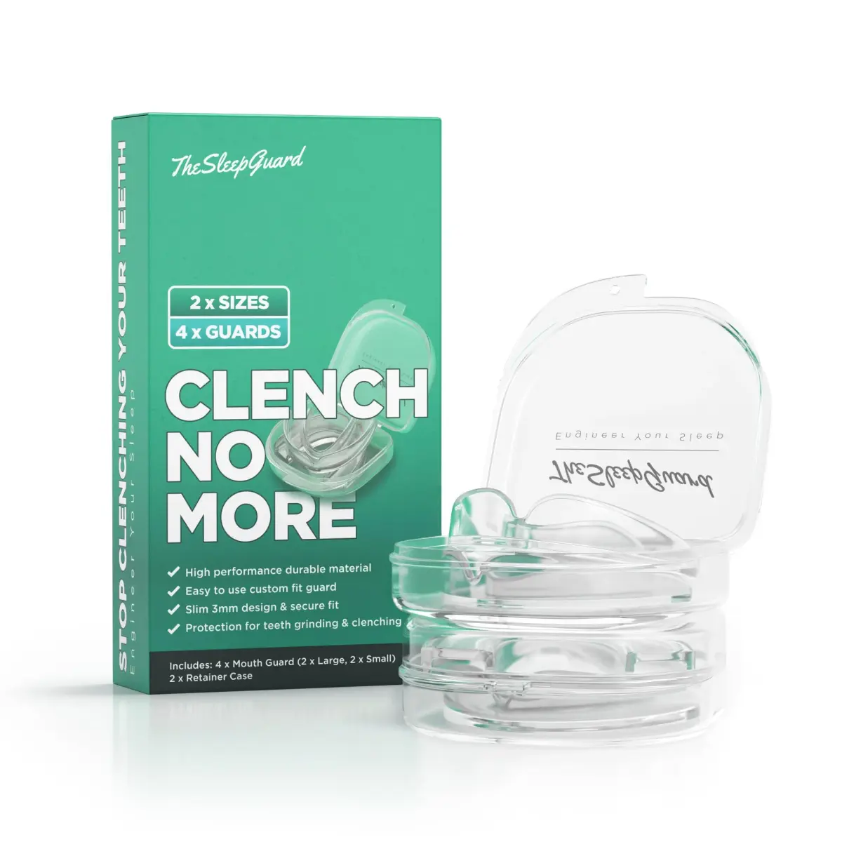 TheSleepGuard Mouth Guard for Teeth Grinding 4-Pack (Small & Large Sizes) | Custom Fit Nighttime Protection - main product image