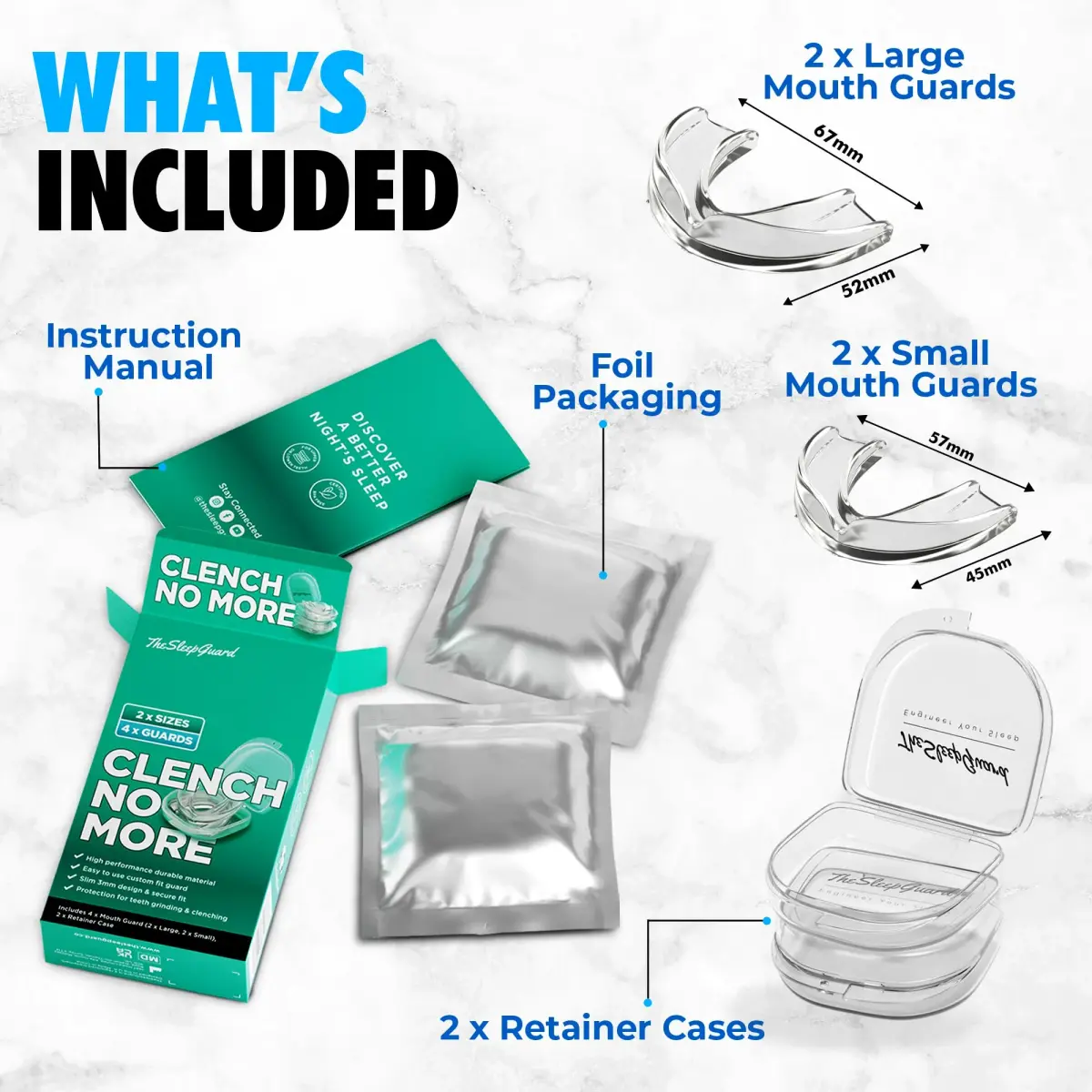 TheSleepGuard Mouth Guard for Teeth Grinding 4-Pack (Small & Large Sizes) | Custom Fit Nighttime Protection - view 2