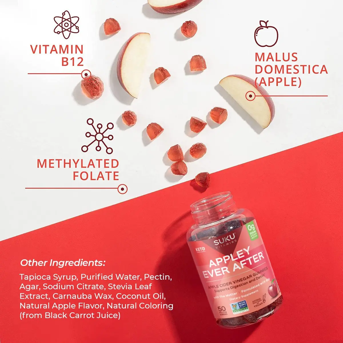 SUKU Apple Cider Vinegar Gummies with Mother, 1020mg, Sugar Free | Supports Gut & Immune Health - view 5