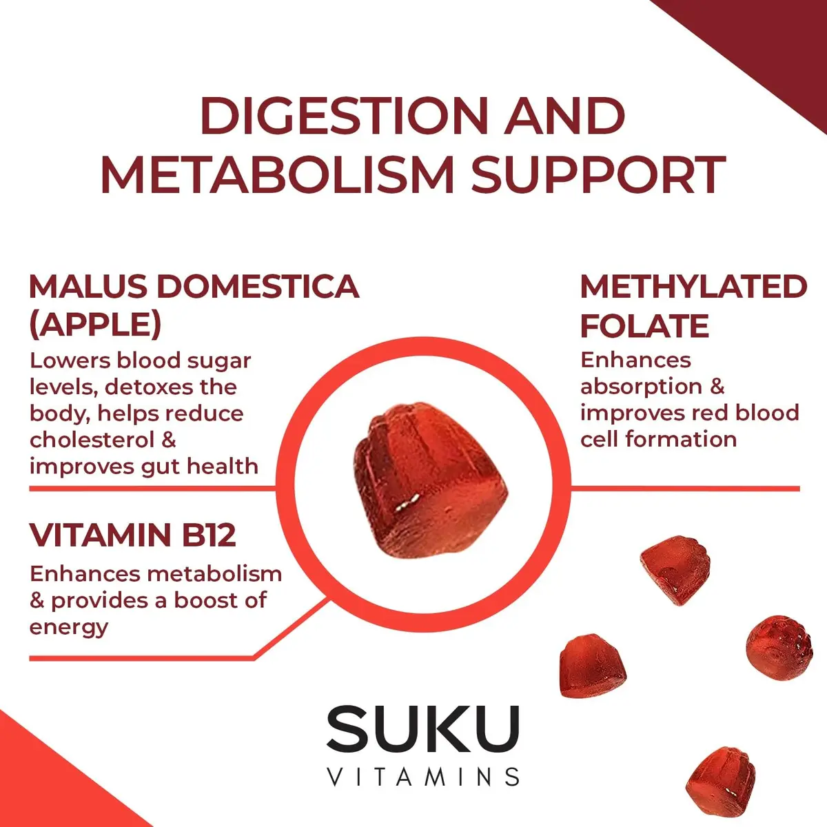 SUKU Apple Cider Vinegar Gummies with Mother, 1020mg, Sugar Free | Supports Gut & Immune Health - view 6