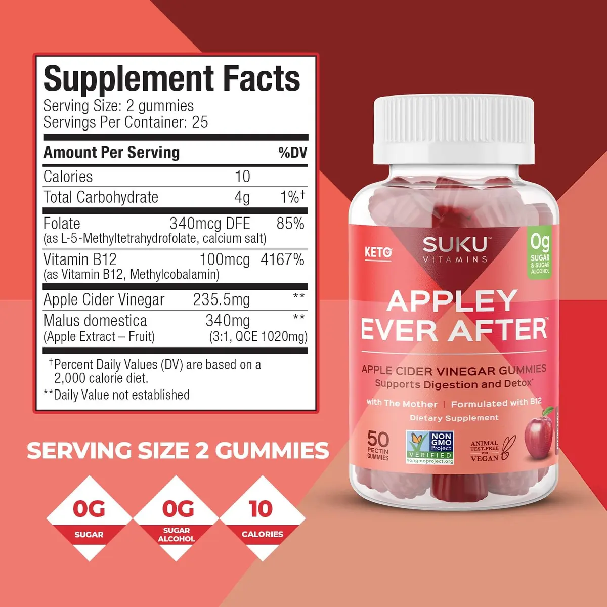 SUKU Apple Cider Vinegar Gummies with Mother, 1020mg, Sugar Free | Supports Gut & Immune Health - view 4