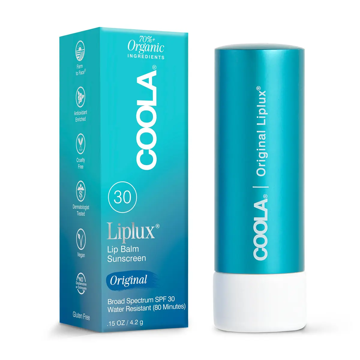 COOLA Liplux SPF 30 Organic Lip Balm Sunscreen 0.15 oz | Hydrating, Water-Resistant & Vegan - main product image