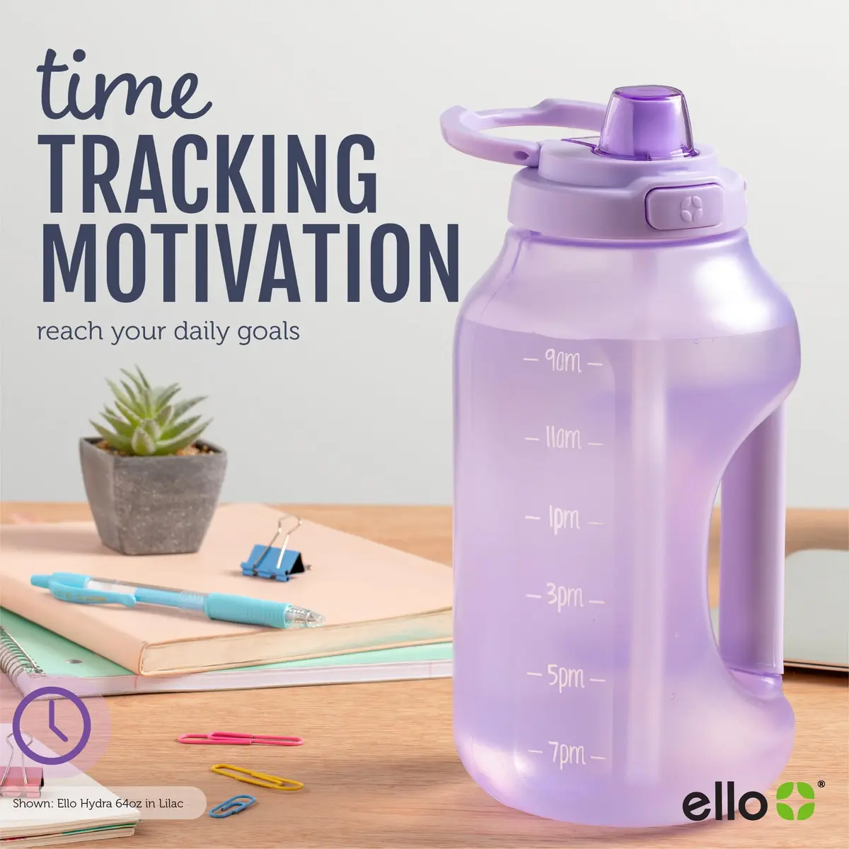Ello Hydra 64oz Water Jug with Handle & Motivational Markers | Leak-Proof BPA-Free Plastic Bottle - view 7