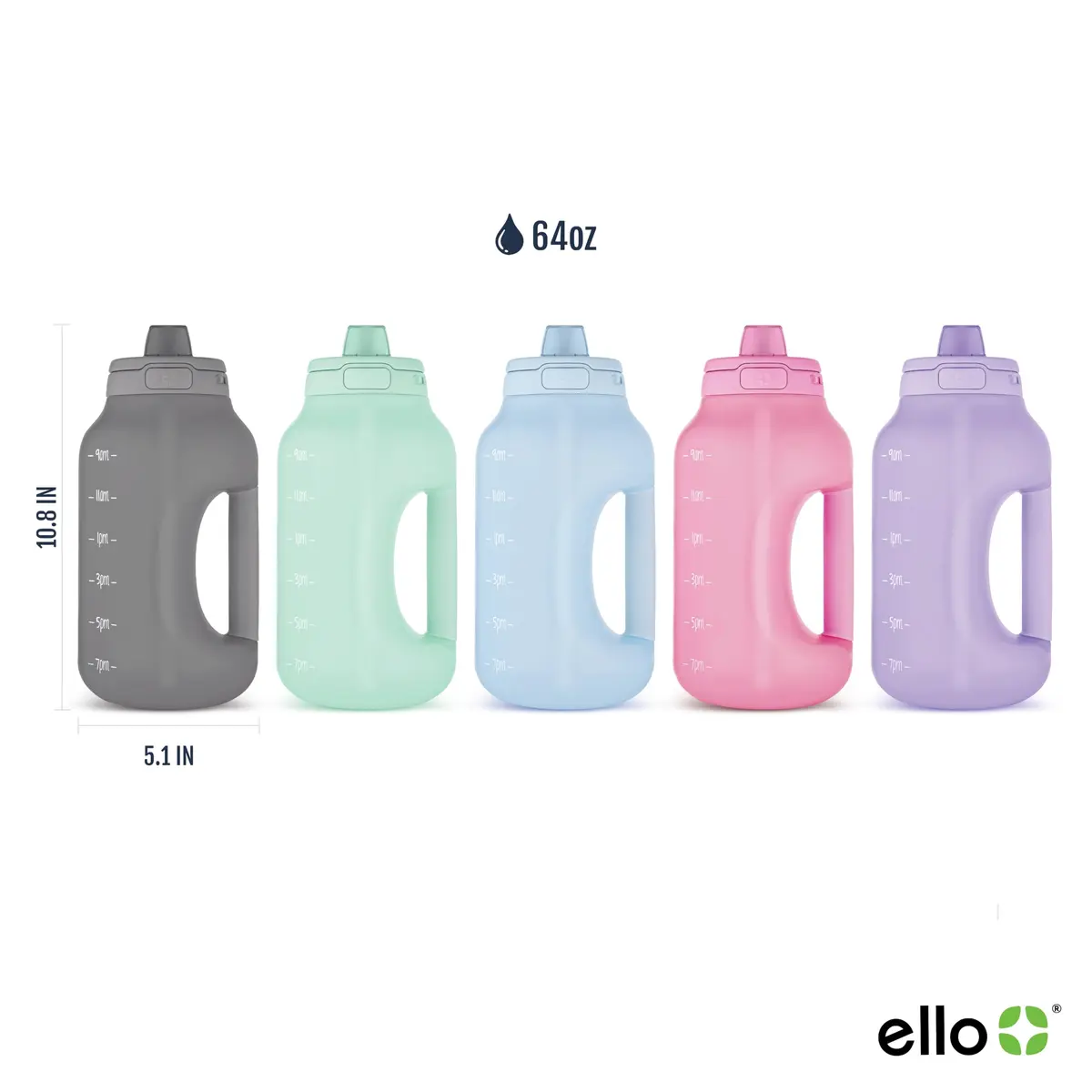 Ello Hydra 64oz Water Jug with Handle & Motivational Markers | Leak-Proof BPA-Free Plastic Bottle - view 4