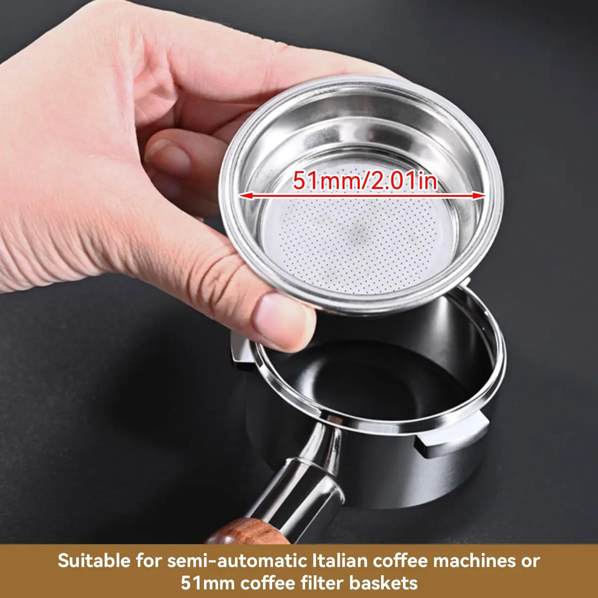 Agatige 51mm Single Cup Filter Basket for Espresso Machines | Stainless Steel Reusable Coffee Filter - view 4