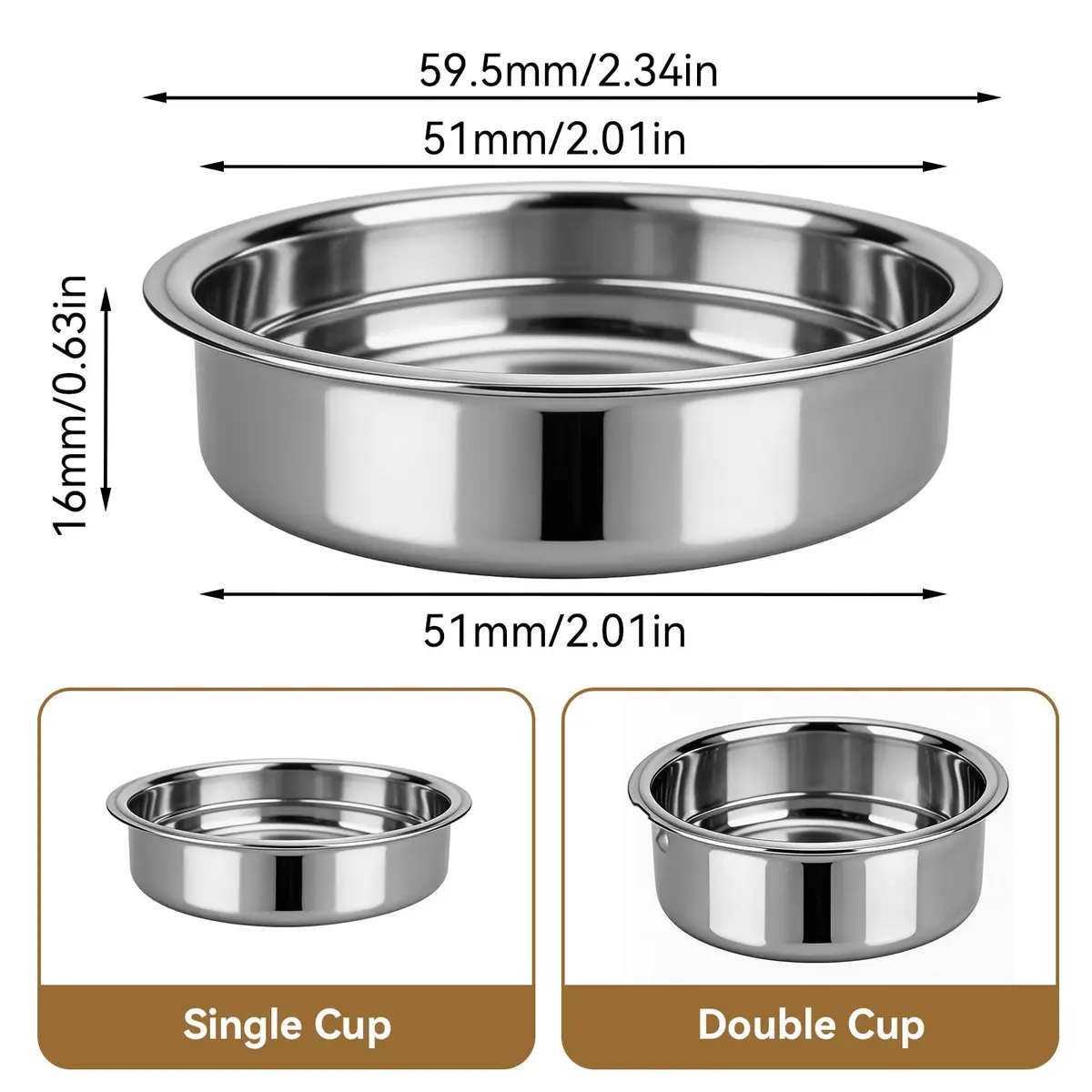 Agatige 51mm Single Cup Filter Basket for Espresso Machines | Stainless Steel Reusable Coffee Filter - view 5