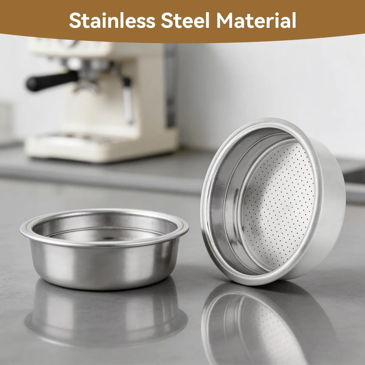 Agatige 51mm Single Cup Filter Basket for Espresso Machines | Stainless Steel Reusable Coffee Filter - view 2