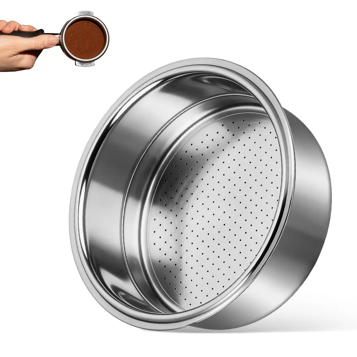 Agatige 51mm Double Layer Stainless Steel Coffee Filter Basket for Espresso Machines (Double Cup) - main product image