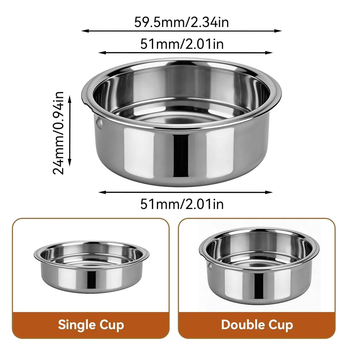 Agatige 51mm Double Layer Stainless Steel Coffee Filter Basket for Espresso Machines (Double Cup) - view 2
