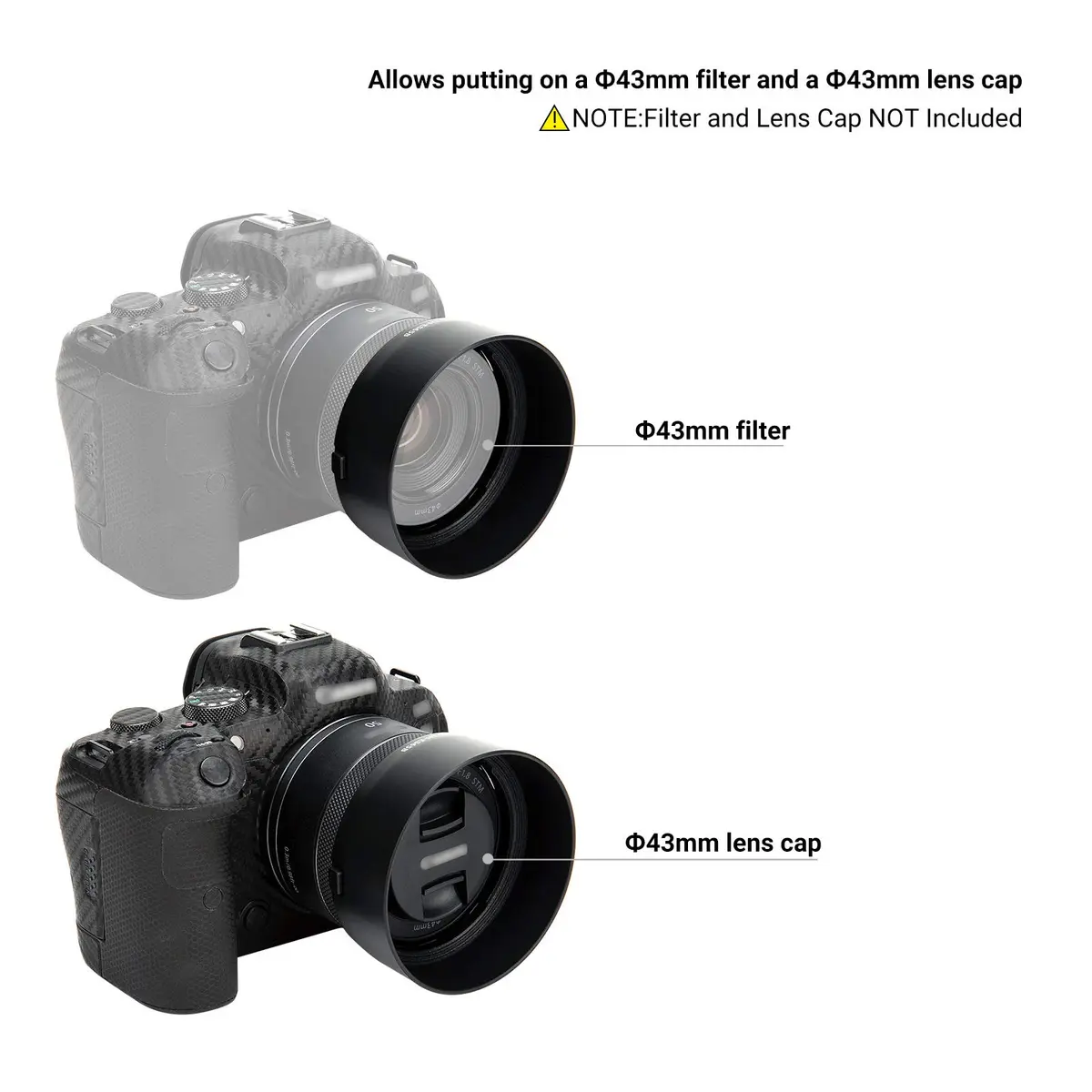JJC Lens Hood for Canon RF 50mm F1.8 STM, Reversible Shade for EOS R Cameras | 43mm Filter Compatible - view 3