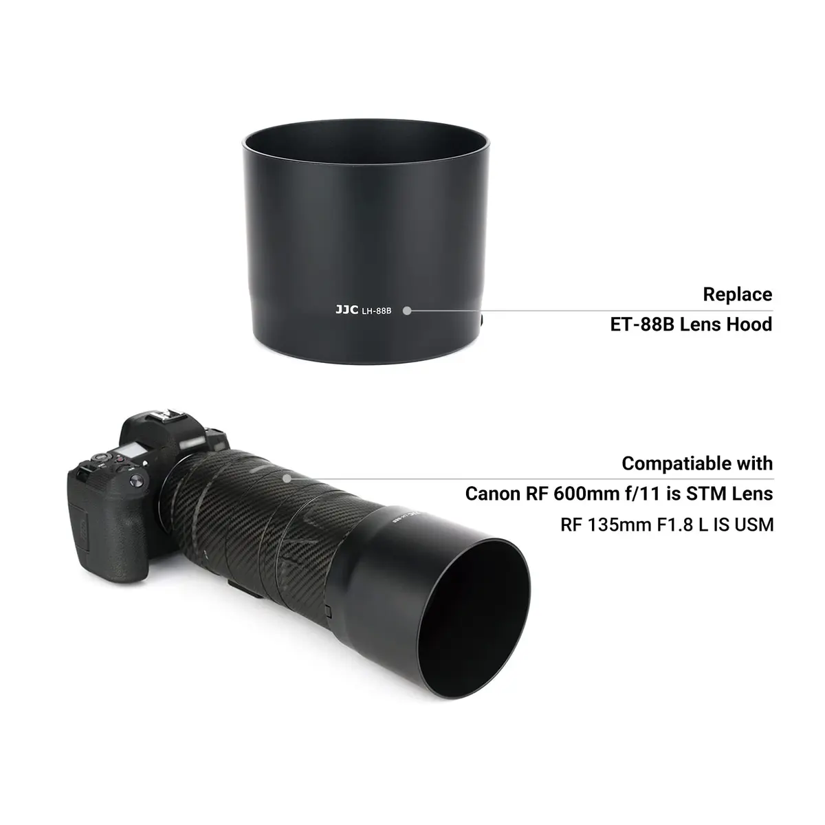 JJC Lens Hood for Canon RF 135mm F1.8 L IS USM & RF 600mm F11 IS STM Lens | Reversible ET-88B Replacement - view 2