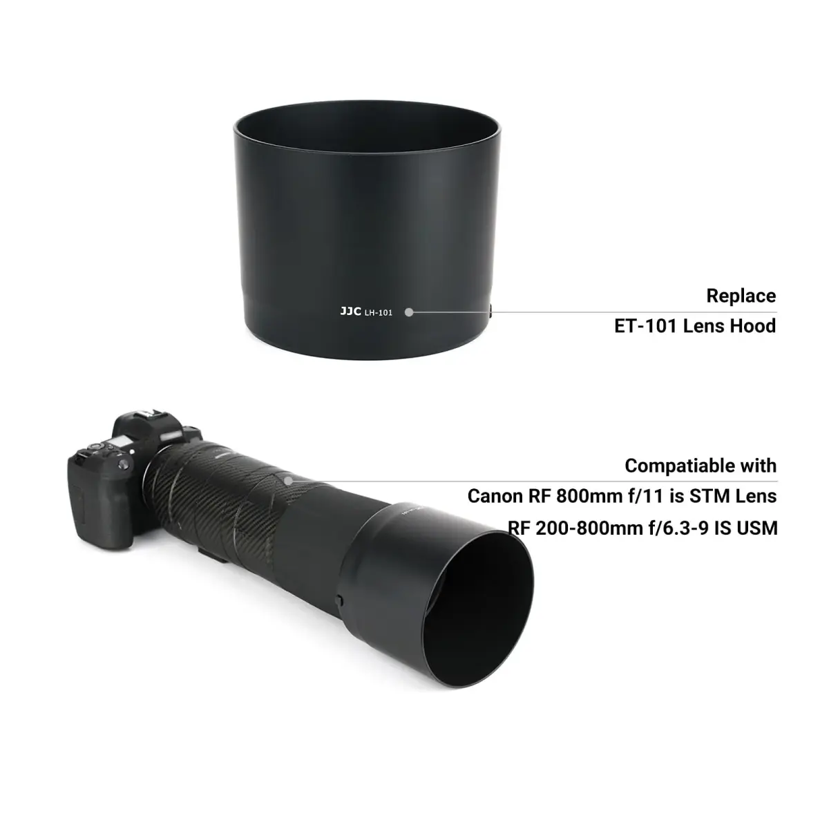 JJC Lens Hood for Canon RF 800mm f/11 IS STM & RF 200-800mm f/6.3-9 IS USM Lenses | Reversible ET-101 Replacement - view 2