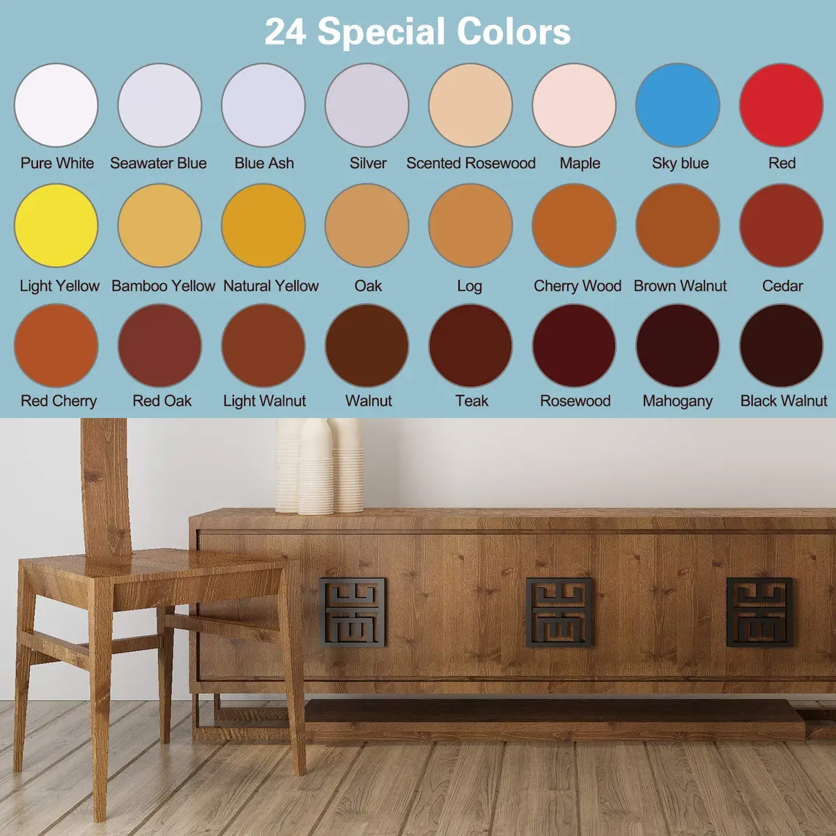 SEISSO Wood Furniture Repair Kit -Set of 50, 24 Colors Wood Touch up Fillers, Wood Repair Paint with Scraper and Brushes, Repair Scratches, Cracks, Stains, Hole - view 2