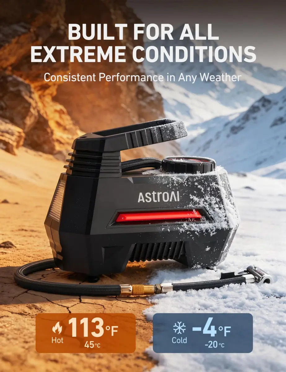 AstroAI AIRUN H Tire Inflator Portable Air Compressor 12V DC 35L/min | Fast Inflation for Car, Motorcycle, Bike Tires - view 6
