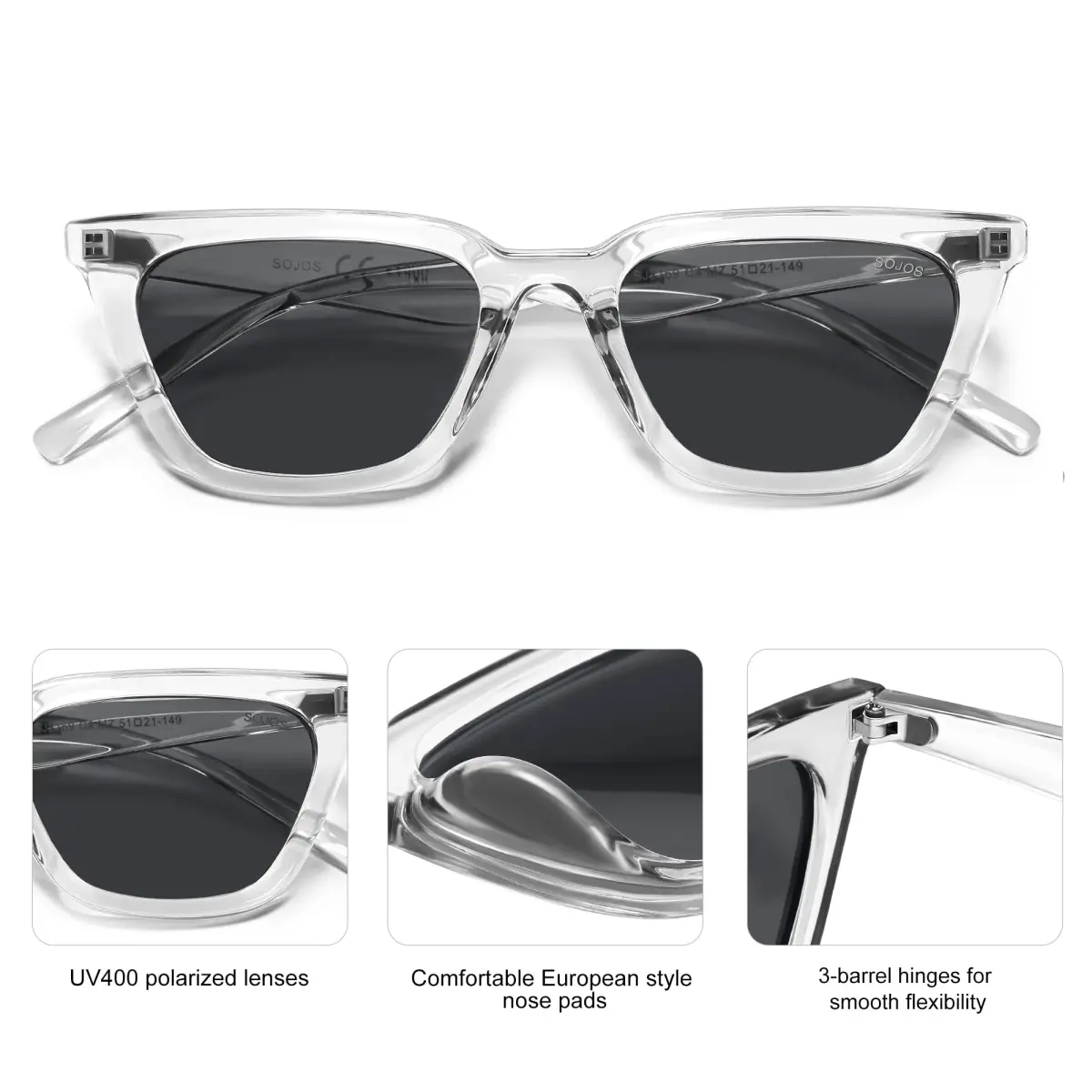 SOJOS Polarized Narrow Square Cateye Sunglasses SJ2169 51mm (2.01in) | UV400 Protection - view 4