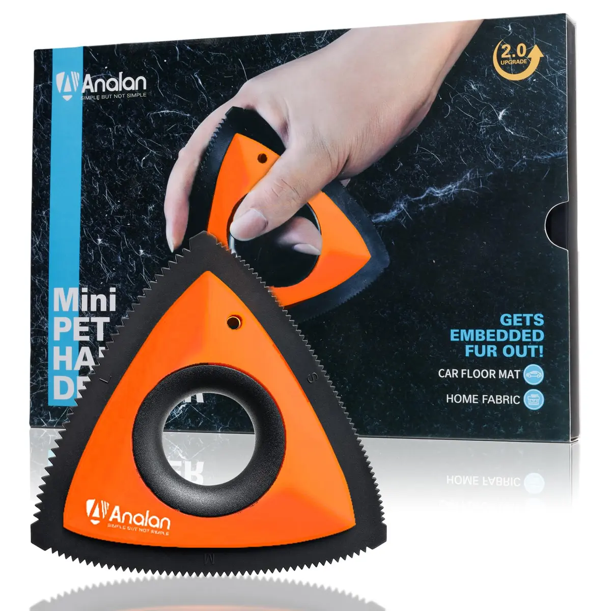 Analan Mini Pet Hair Remover for Car Detailing Dog Hair Tool Brush (Orange) | Reusable Triangle Design for Easy Pet Hair Removal - main product image