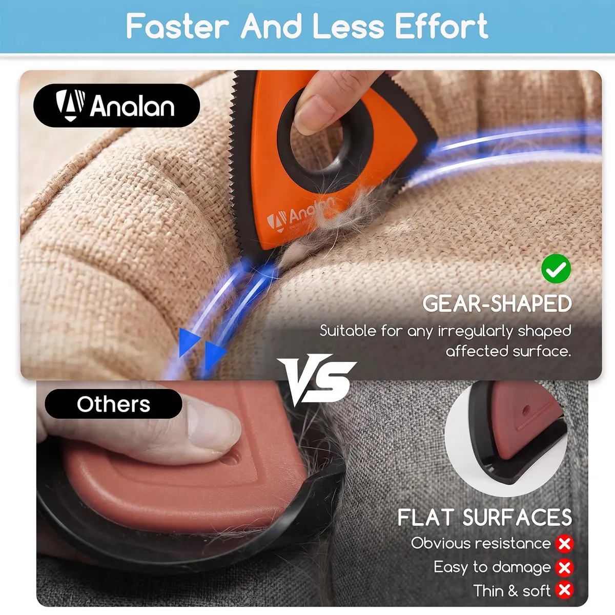 Analan Mini Pet Hair Remover for Car Detailing Dog Hair Tool Brush (Orange) | Reusable Triangle Design for Easy Pet Hair Removal - view 5