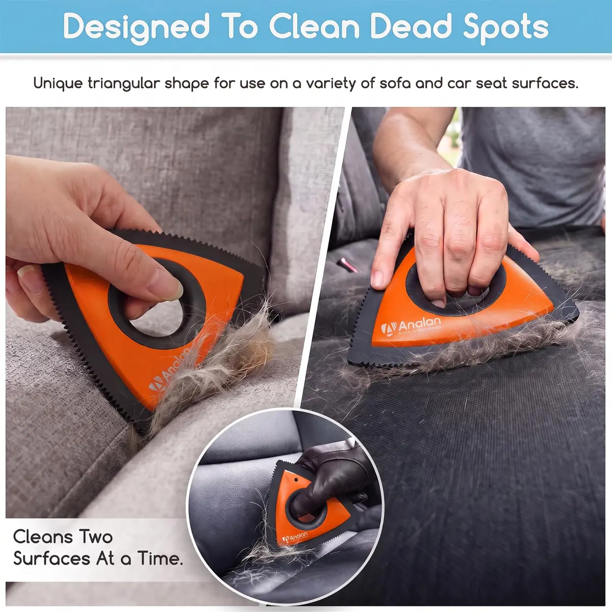 Analan Mini Pet Hair Remover for Car Detailing Dog Hair Tool Brush (Orange) | Reusable Triangle Design for Easy Pet Hair Removal - view 4